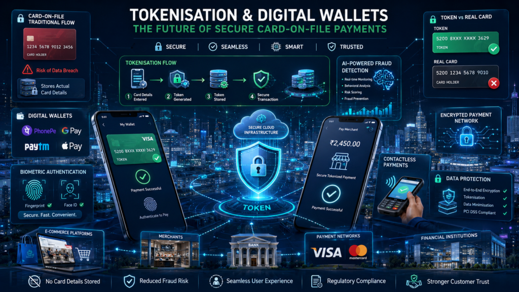 Tokenisation and digital wallets securing online card payments through encrypted transactions and advanced fintech technology